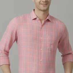 Linen Club Pink Linen Regular Fit Checks Shirt image 4