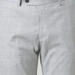 Peter England Grey Slim Fit Checks Trousers image 4