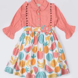 Bella Moda Kids Pink & White Printed Full Sleeves Fit & Flare Dress-picture-12