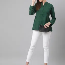 MBE Green Mandarin Collar Crepe Top image 5
