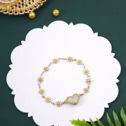 Aapno Rajasthan White Floral Heart Bracelet Magnet Rakhi-image-52
