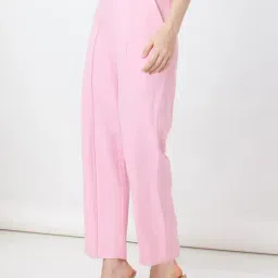 Zink London Light Pink Regular Fit High Rise Trousers image 3