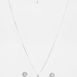 Clara 925 Silver Platinum Plated Swiss Zirconia Renzo Designer Pendant Earrings Chain Necklace Jewellery Set for Women & Girls-picture-30