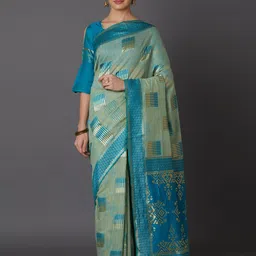 Mitera Sea Green & Blue Silk Blend Woven Design Kanjeevaram Saree image 1