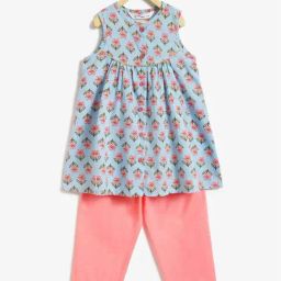 Campana Girls Blue & Peach Cotton Floral Suit Sets-picture-46