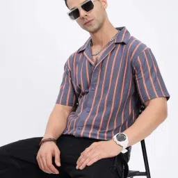 showoffff SHOWOFF Grey Cotton Relaxed Fit Stripes Shirt-picture-13
