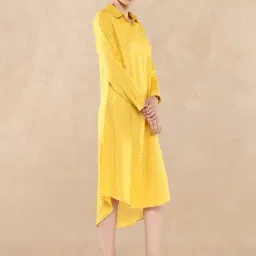 RAREISM Yellow Cotton Blend Solid Long Sleeves Dress-image-37