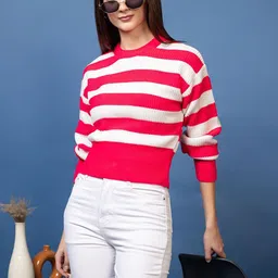 Roadster Women Striped Woollen Crop Pullover-image-99
