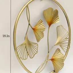 vedas Brown Ginko Leaf With Round Frame Metal Wall Hanging image 3