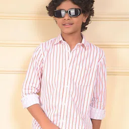 Crimsoune Club Boys Vertical Striped Spread Collar Cotton Casual Shirt-image-34