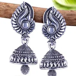 MEENAZ Set of 5 Silver-Plated Oxidised Peacock Shaped Jhumkas-image-89