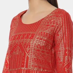 Biba Red Cotton Printed Kurta Pant Set With Dupatta image 5