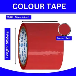 VCR 50 m x 96 mm Biaxially Oriented Polypropylene Red Color Tape, 1 Roll Per Pack image 3