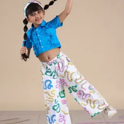 Lil Drama Kids Blue & White Printed Shirt with Pants-image-69