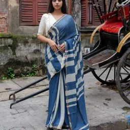 Suta Off White ,Blue Cotton Viscose Sarees-image-26