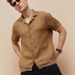 Code By Lifestyle Brown Linen Regular Fit Shirts-picture-33