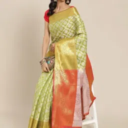 Silk Land Silk Green Woven Saree With Unstitched Blouse-image-87
