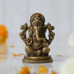 eCraftIndia Gold Metal Handcrafted Blessing Lord Ganesha Idol-image-83