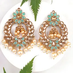 Adwitiya Collection Gold-Plated Artificial Stones & Pearl Beaded Hanging Chandbalis-picture-11
