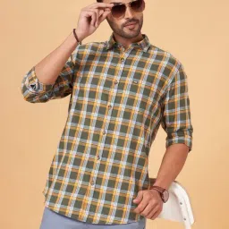 Byford by Pantaloons Dark Olive Slim Fit Check Shirt-image-68