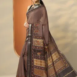 Libas Taupe Printed Saree With Unstitched Blouse image 3