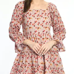 PRETILLY Women Floral Printed Bell Sleeve Fit & Flare Mini Dress image 2
