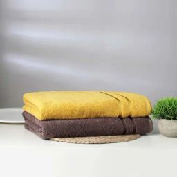 Spaces Atrium Eoss Mustard & Brown Cotton 500 GSM Bath Towel - Set of 2-picture-3