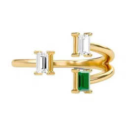 SHINE ETERNAL Lab Grown Diamond 18k (750) Yellow Gold Three Stone Green Emerald Open Ring for Women-image-69