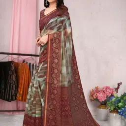 MIRCHI FASHION Maroon Cotton Printed Saree With Unstitched Blouse image 3