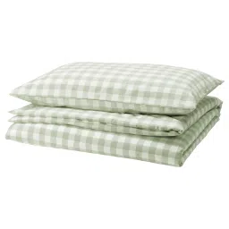 ikea ektandvinge Duvet cover and pillowcase, pale grey-green white/check, 150x200/50x80 cm-picture-16