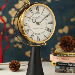De Maison Decor Black Wood's Pedestal Clock in Reflective Gold-image-39