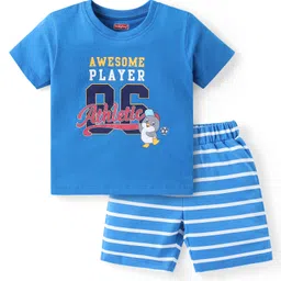 Babyhug Cotton Knit Half Sleeves Night Suit With Text Print - Blue-picture-38