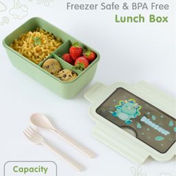 fab n funky Freezer & Leak Proof Lunch Box with Dino Print - Green-picture-35
