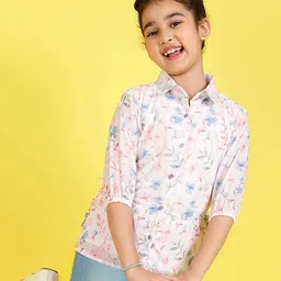 ISHTI Three Fourth Puffed Sleeves Floral Printed Shirt Style Top - Multi Colour-picture-20