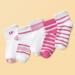 Honeyhap 100% Premium Cotton Bamboo Spandex Knit Socks with Bio Finish & Stripe Design Pack of 5 - White & Pink-picture-21