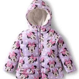 Babyhug Disney Woven Full Sleeves Hooded Winter Jacket With Minnie Mouse Print - Pink-picture-36