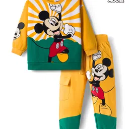 Babyhug Disney Terry Knit Full Sleeves Sweatshirt and Track Pant with Mickey Mouse Graphic - Yellow-image-87
