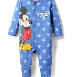 Babyhug Disney Interlock Knit Full Sleeves Footed Sleepsuit with Mickey Mouse Graphics - Blue image 2