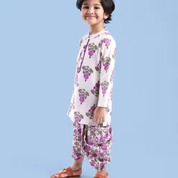 Babyhug Cotton Woven Full Sleeves Kurta Dhoti Set Floral Print - Cream image 2