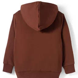 UCB Fleece Knit Full Sleeves Front Open Hooded SweatJacket with Brand Name Print & Kangaroo Pockets - Brown image 2