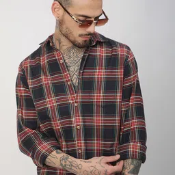 VASTRADO Men Classic Slim Fit Opaque Checked Casual Shirt-picture-20