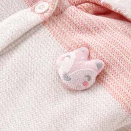 Babyhug Knitted Full Sleeves Front Open Hooded Striped Sweater With Applique - Pink image 3