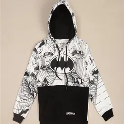 Kidsville DC Comics Featuring Full Sleeves Batman Printed Hoodie - Black & White image 4
