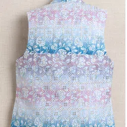 Ahhaaaa Viscose Woven Full Sleeves Solid Kurta Pant With Floral Printed Nehru Jacket & Mala Set - Blue image 4