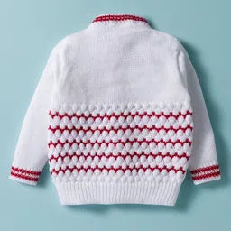 BUMZEE Knit Full Sleeves Cable Knit Design Solid Color Front Open Sweater with Cap & Booties - Maroon & White image 3