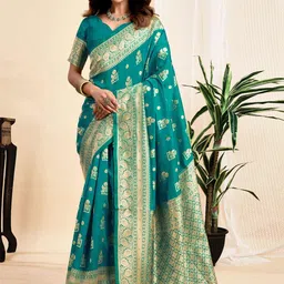 SANISA Woven Design Zari Silk Blend Handloom Saree-picture-11