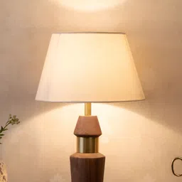 IAAH Gold-Toned Wood Frusturical Shaped Table Lamp image 3