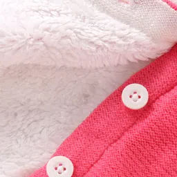 Babyhug Knitted Full Sleeves Front Open Hooded Striped Sweater With Applique - Pink image 4