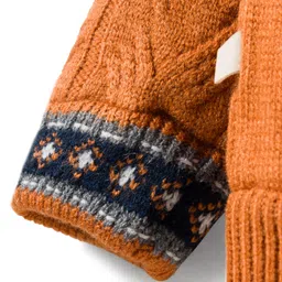 Yellow Apple Full Sleeves Front Open Hooded Sweater With Cable Knit Design - Rust Orange image 4