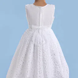 Enfance Sequins Embellished Knee Length Dress With Full Sleeves Floral Applique Detailed Shrug Set - White image 4
